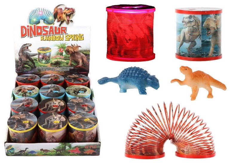 12 Stück Dino Treppenhüpfer-Spirale 6,5 x 7 cm mit Dino und Licht – 4-fach sortiert - Kleingeschenke-Paradies.de