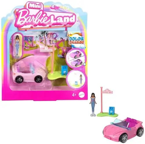 Mini Barbie Land Spielset 6 Stück | Puppe mit Fahrzeug & Farbwechsel - Kleingeschenke-Paradies.de