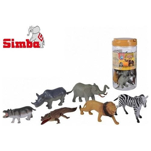 Simba Spielfiguren Nature World Safari Tiere – 6 realistische Wildtiere im Fass (12,5–20 cm) | ab 3 Jahren