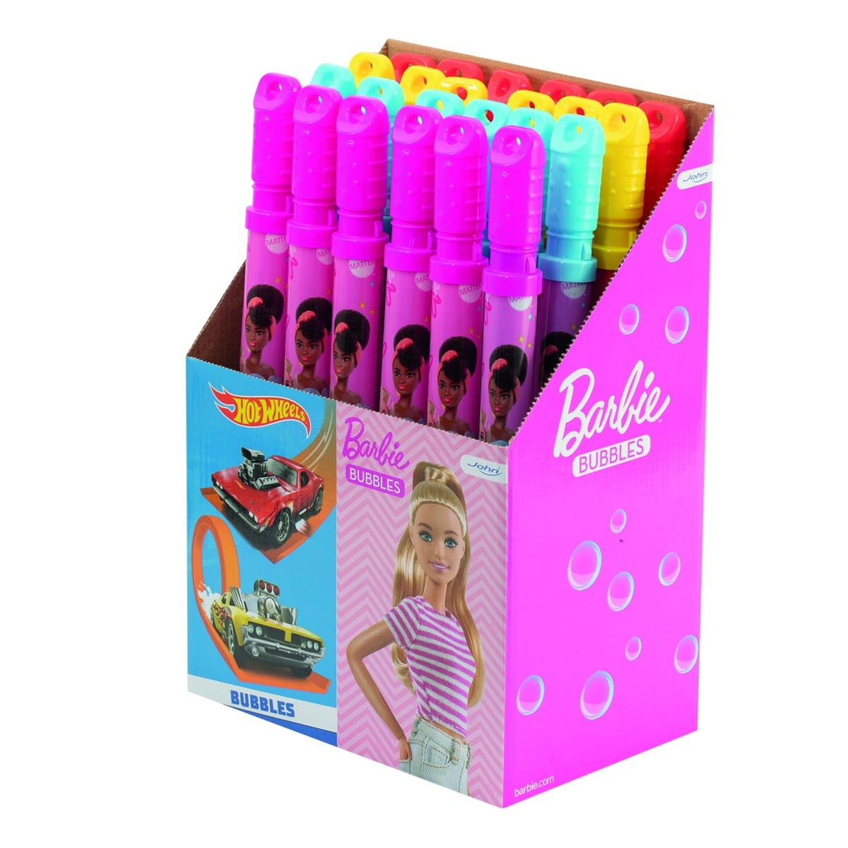 24 Stück im Set Barbie & Hot Wheels Seifenblasenpumpe 120 ml – verschiedene Motive - Kleingeschenke-Paradies.de
