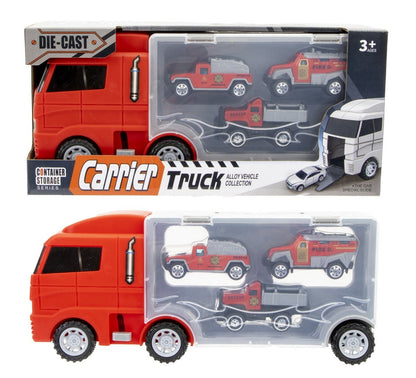 Feuerwehr-Transporter 16,5 cm mit 3 Einsatzfahrzeugen - Kleingeschenke-Paradies.de
