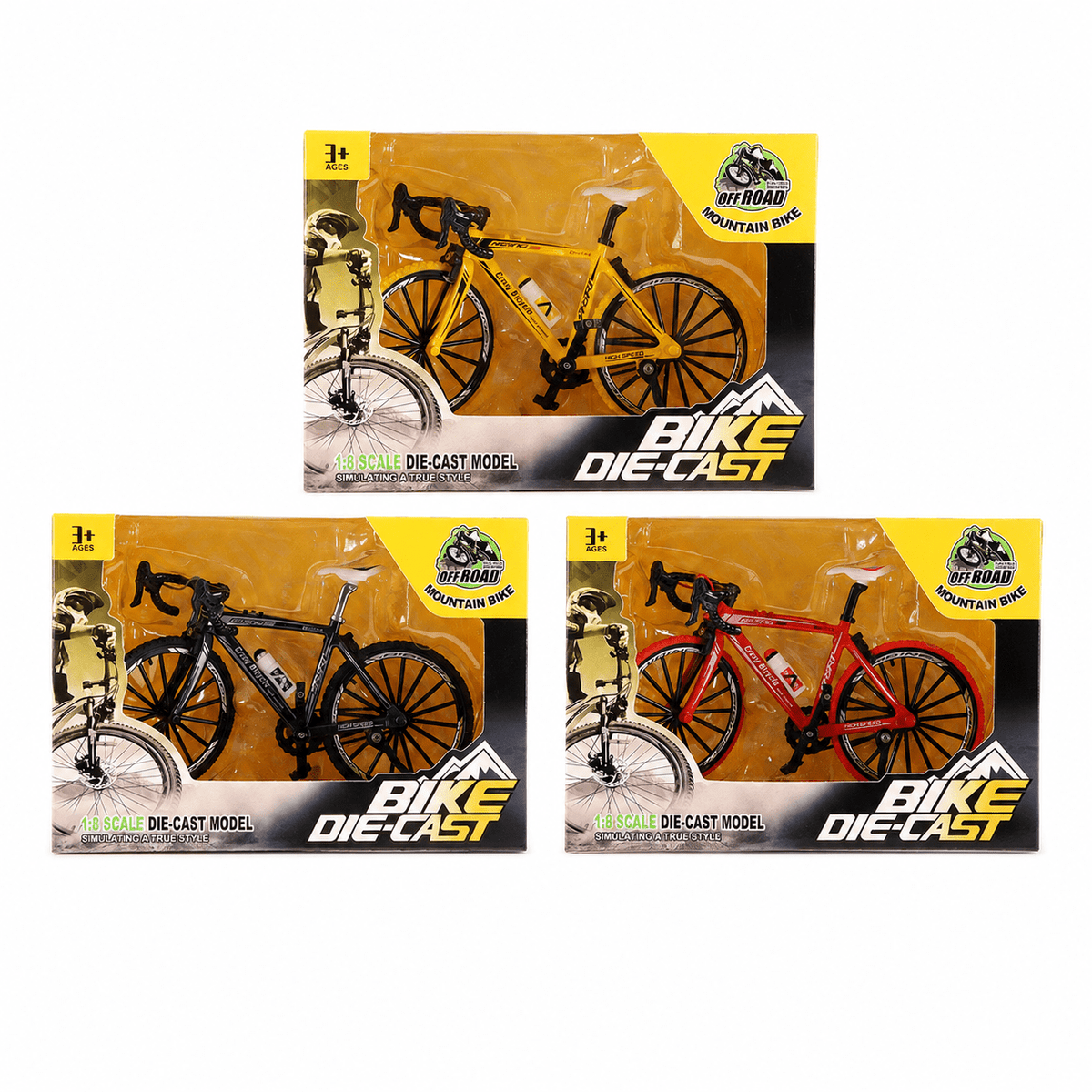 Die-Cast Fahrrad Modell 3 Teilig Rot/Gelb/Schwarz 1:8 – farblich sortiert - Kleingeschenke-Paradies.de