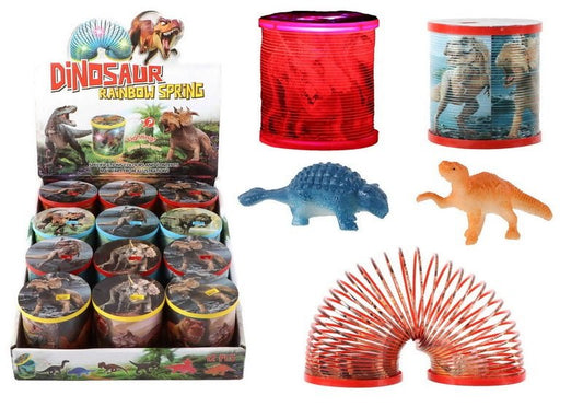 12 Stück Dino Treppenhüpfer-Spirale 6,5 x 7 cm mit Dino und Licht – 4-fach sortiert - Kleingeschenke-Paradies.de