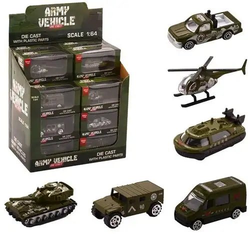 Shopify-Produktbeschreibung – Armee Fahrzeuge 1:64, 24er Set - Kleingeschenke-Paradies.de