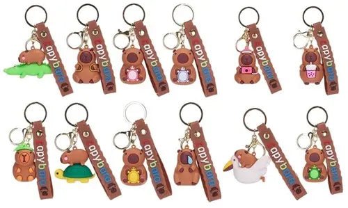 48er Set Capybara 3D-Schlüsselanhänger mit Trageband – 12 Farben - Kleingeschenke-Paradies.de