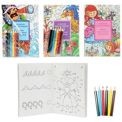 Dinotoys Baby & Kleinkind 24 Teilig Mal- und Spielbuch mit 6 Buntstiften 4 sortiert 11,5x16,5cm Kinder ab 3 Jahren