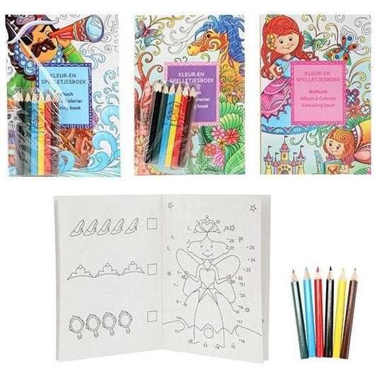 Dinotoys Baby & Kleinkind 24 Teilig Mal- und Spielbuch mit 6 Buntstiften 4 sortiert 11,5x16,5cm Kinder ab 3 Jahren