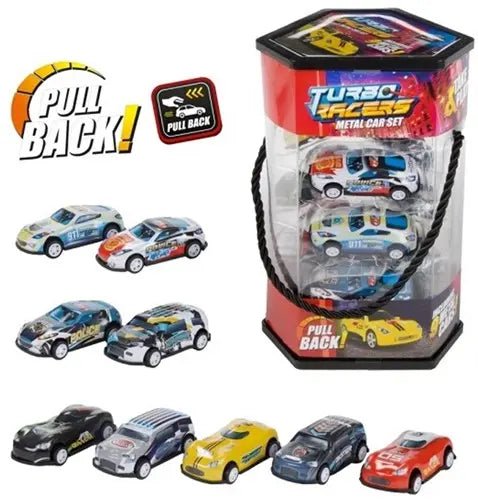 TURBO RACERS 9er Set Metallautos mit Rückziehmechanismus 13 x 19,5 cm - Kleingeschenke-Paradies.de